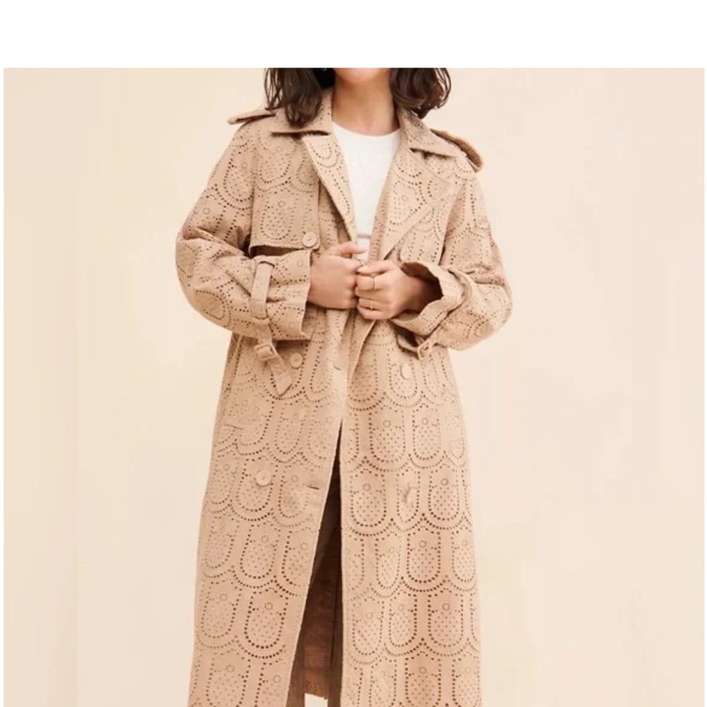 FARM Rio Beige Eyelet Longline Coat